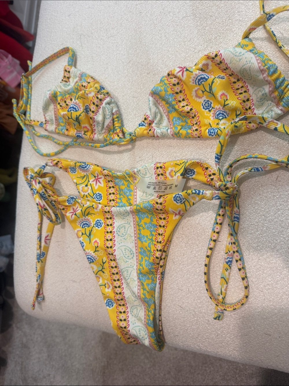 Yellow Floral Tie-Side Bikini Set